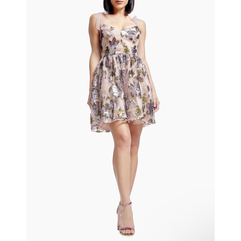 New! Dress The Population Kaitrin Sequin Corset Fit‎ & Flare Mini Dress Sz Small
